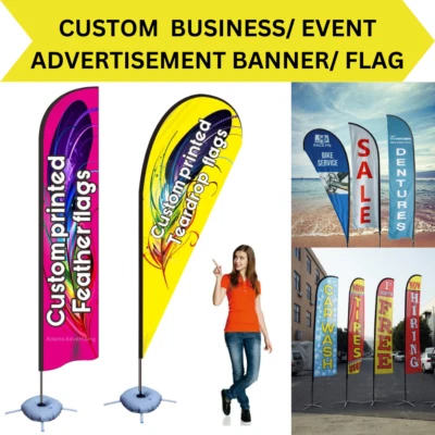 CUSTOM PRINTED PERSONALISED Feather, Event BANNER/Teardrop FLAG-Free Design - Image 1 of 4