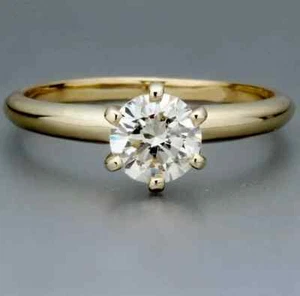 1.50 Cts Round Cut D VS1 Lab Grown CVD Diamond Ring Solitaire 14k Yellow Gold - Picture 1 of 13
