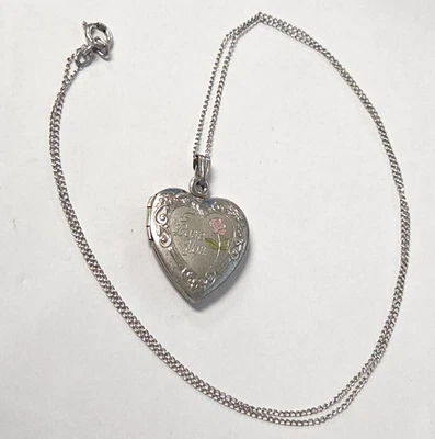 Collar colgante medallón corazón rosa rosa I LOVE YOU plata de ley 18" 3,89 g Foto 1 de 4