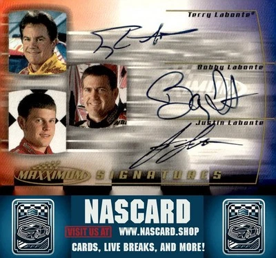 2000 Maxximum #TBJ-3 Terry Labonte / Bobby Labonte / Justin Labonte Signatures - Image 1 of 2