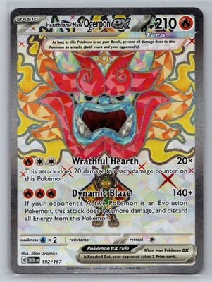 Pokemon Hearthflame Mask Ogerpon ex 192/167 Ultra Rare SV06: Twilight Masquerade - Image 1 of 2