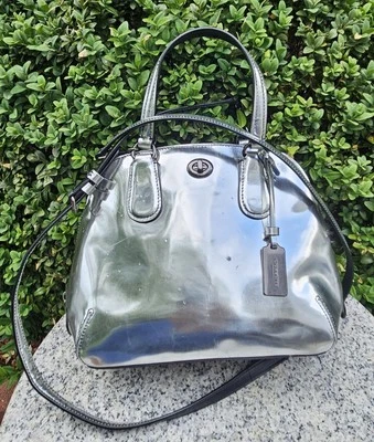 Coach Ashley Silver Metallic Leather Satchel Handbag 35332 - Image 1 of 4