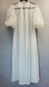 Vtg 50s 60s Vanity Fair White Sheer Chiffon Peignoir Robe Gown Puff Sleeve Nylon - Picture 1 of 17