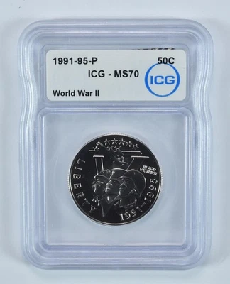 1991-95-P World War II Commemorative Half Dollar MS70 ICG *0758 - Image 1 of 4