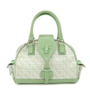 Authentic LOEWE Anagram Canvas Leather Hand Bag Light Green Used F/S - Picture 1 of 24