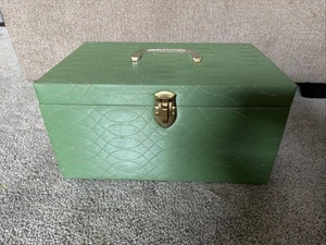 Model Home Products Quilted Plastic Covered Sewing Notions Box Case MCM Avocado - Picture 1 of 24