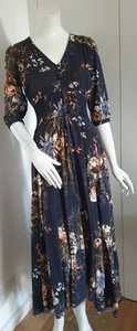 Jaase Indiana Maxi Dress Sz M 3/4 Sleeve Shirred Waist Lace Back - Picture 1 of 16