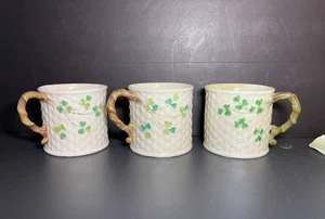 3-Pc SET Belleek Shamrock Coffee Cups - 2nd Mark Black Stamp 1891-1926 Ireland - Picture 1 of 23