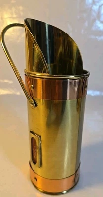 Accesorio de chimenea con soporte de fósforo de latón y cobre vintage de 8" Foto 1 de 4