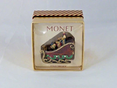 Monet Santa Sleigh Christmas Collectible Enamel Hinged Jeweled Trinket Box 2008 - Image 1 of 4