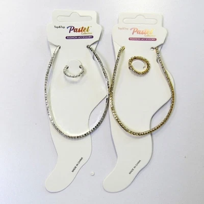Wholesale Bulk Lot 12 Assorted Stretch Gold Silver Anklet & Toe Ring Sets Favors - Image 1 of 3