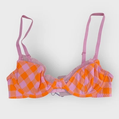 Sujetador Savage X Fenty Gingham Remix Sin Forro | 32B | Top Festival Rosa Naranja Foto 1 de 4