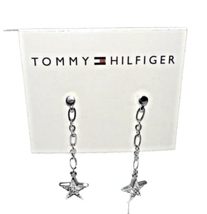 New w/packaging Tommy Hilfiger Silver Toned Star Dangle Earrings, Estate PIece - Picture 1 of 11