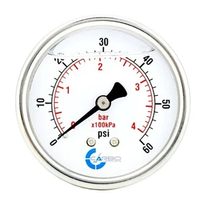 2"  Pressure Gauge, Stainless Steel Case, Liquid Filled, Back Mnt, 60 Psi - Picture 1 of 4