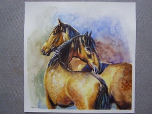 HORSES Animals Original Watercolor Acrylic Painting Art By Artist - Picture 1 of 3