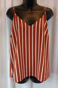 A New Day Sleeveless Blouse Size XL Striped Brown White Adjustable Strap V-Neck - Picture 1 of 14