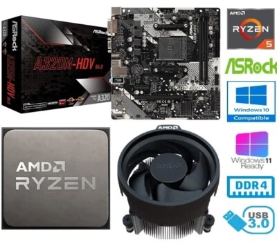 AMD RYZEN 5 2600X BUNDLE - 6 CORE - ASROCK A320M-HDV R4.0 MOTHERBOARD - Image 1 of 4