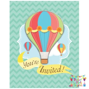 Hot Air Balloon Baby Shower Up Up Away Party Supplies Invitations 8 Pack - Picture 1 of 2