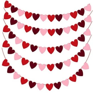 ADXCO 5 Pack Valentines Heart Garland Decorations Felt Red, Burgundy, Pink - Picture 1 of 8
