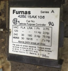 FURNAS CONTACTOR 42BE15AK106 200/230V COIL 120/240 VAC 1 or 3 Ph USED #499780 - Picture 1 of 4