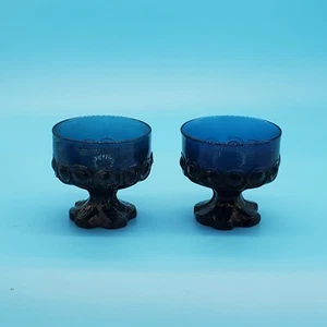 SET OF 2 TIFIN FRANCISCA MADERIA NAVY BLUE FOOTED GLASSES 3 1/2" - Picture 1 of 4