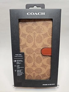 COACH NEW YORK Folio Wallet Detachable Case For Apple iPhone 15 Pro Max (Tan) - Picture 1 of 21