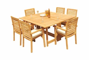 7-Piece Outdoor Teak Dining Set: 60" Butterfly Table, 6 Stacking Arm Chairs Hari - Picture 1 of 10