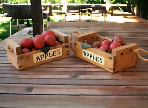 Mini Apple Wood Crate Boxes Farmhouse Doll House Decor Vtg #5780 Philippines - Picture 1 of 6
