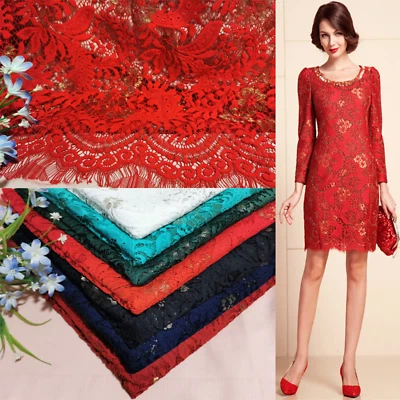 Lace Mesh Net Fabric Embroidery Bridal Corded Budget Guipure Material 54" Meter - Image 1 of 4