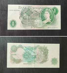 1970er Jahre seltene Bank of England £ 1 Banknote magische Nummer 666666 Seriennummer - Bild 1 von 3