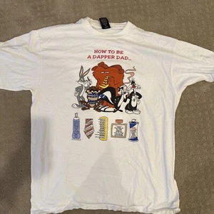 Vtg Looney Tunes Shirt White Men’s Size 2xl Dapper Dad Bugs Taz Pew Gossamer - Picture 1 of 4