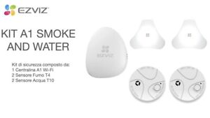 EZVIZ KIT A1 FUMO E ACQUA: Hub A1 + 2 Sensori T4 Fumo e 2 Sensori T10 Acqua