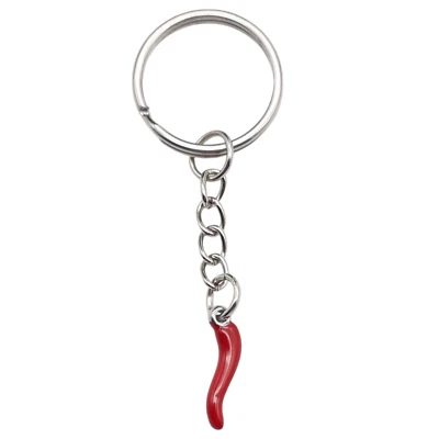 Portachiavi Portafortuna Corno Cornetto Rosso Acciaio inox argento idea regalo - Immagine 1 di 4