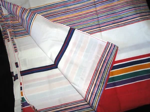 VINTAGE CANNON STRIPES RAINBOW RED BLUE YELLOW (1) queen flat SHEET 90X102 - Picture 1 of 9