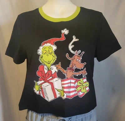 The Grinch Dr. Suess Size L Black Holiday Short Sleeve T-Shirt Short NWOT - Image 1 of 4