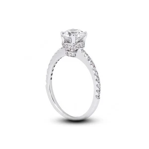 5 CTW F SI3 Round Cut Natural Certified Diamonds 950 Plat. Classic Accent Ring - Picture 1 of 3