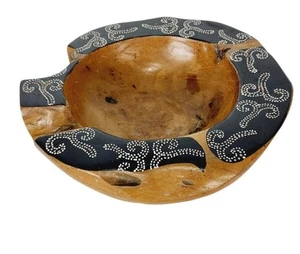 Vintage Natural Polished Teak Root Rustic Bowl Raw Chunky Painted Rim 11.5" - Picture 1 of 14