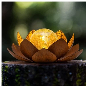 Solar Lights Outdoor Decor Metal Lotus Flower LED Waterproof Glass Decorative... - Picture 1 of 7