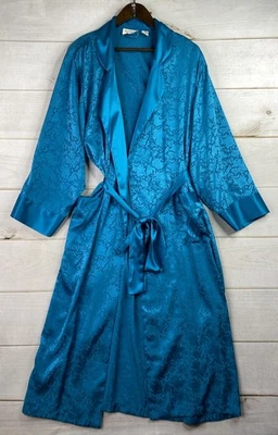 Bata de Colección Victoria's Secret con Cinturón Talla M Azul Teal Etiqueta Dorada Jacquard Floral Y2K Foto 1 de 4