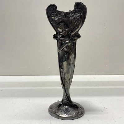Art Nouveau Silver Plate Vase 9.5 inch Tall Metalware Vase - Image 1 of 4