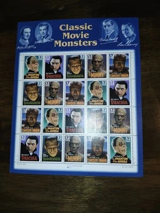 CLASSIC MOVIE MONSTERS 32 CENT SHEET OF STAMPS, 1997 MINT SCOTT A2455 Pane of 20 - Picture 1 of 1