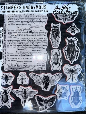 Tim Holtz Stampers Anonymous "ENTOMOLOGY" Conjunto de Carimbo de Borracha de Insetos Novo! - Imagem 1 de 2