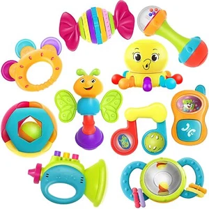 Play, iLearn 10pcs Baby Rattle Toys, Infant Shaker, Teether, Grab and Spin - Picture 1 of 2