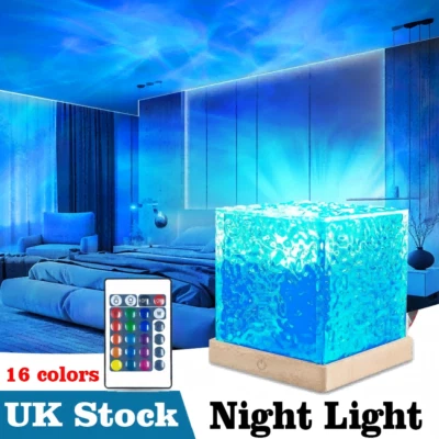 Cube Northern Lights Water Wave Night Light w/Remote LED Atmosphere Lamp UK