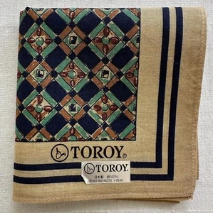 Mens Handkerchief Vintage Cotton Green Cream Geometric Diamond Pocket Square 17" - Picture 1 of 3