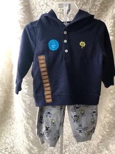 $26 Carter's 12 Months Boy Outfit Hoodie Pants Monster NWT Hood Art - Picture 1 of 8