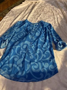 Womens New York & Company Blue mix Button Long Tunic Size M with 3/4 sleeves EUC - Picture 1 of 5