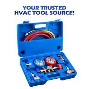OMT 3 Way HVAC Gauges with Hoses AC Manifold Gauge Set for R12 R22 R502 R134a - Picture 1 of 7