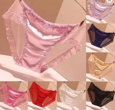 Stunning feminine silky feel satin knickers seamless embroidered lace back sissy - Image 1 of 4