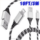 10ft/3m Braided Iphone To Usb Charger Data Cable Cord For Apple Ipad 9th 8th 7th